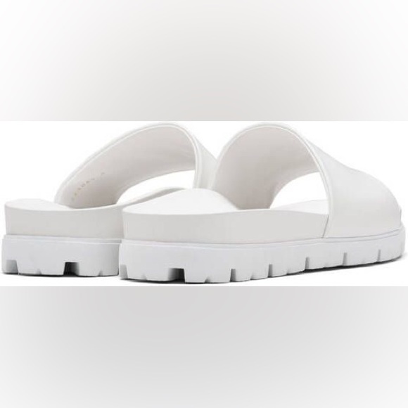 Prada Men’s silkscreen logo print slides sandals White leather New US 12 & 12.5 - Picture 5 of 14